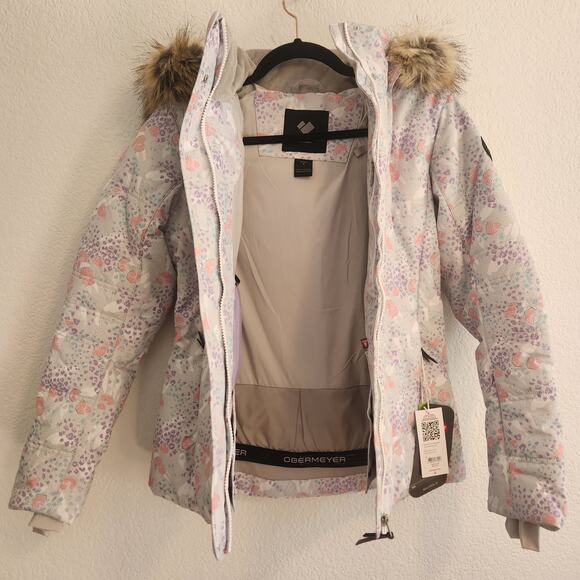 Obermeyer Women's Size 4 Pastel Floral Faux Fur Snow Jacket NWT - Picture 2 of 8